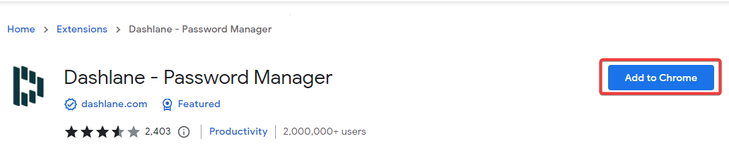 Кнопка 'Добавить в Chrome' на странице Dashlane