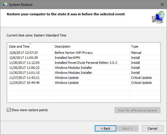 Windows System Restore Points