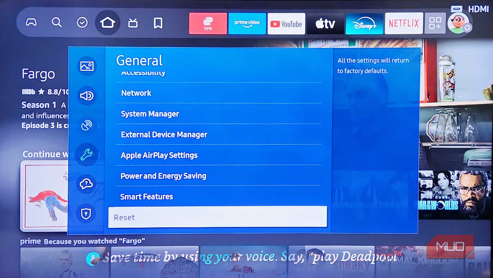 Сброс настроек Samsung TV.