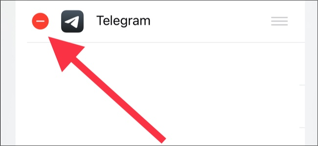 Нажмите красный минус рядом с Telegram