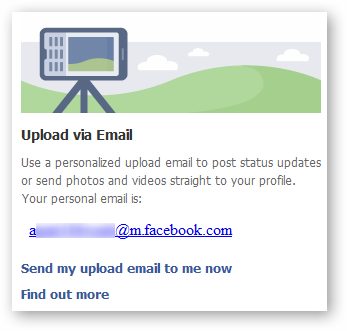 Отображение уникального мобильного email для загрузки фото на Facebook