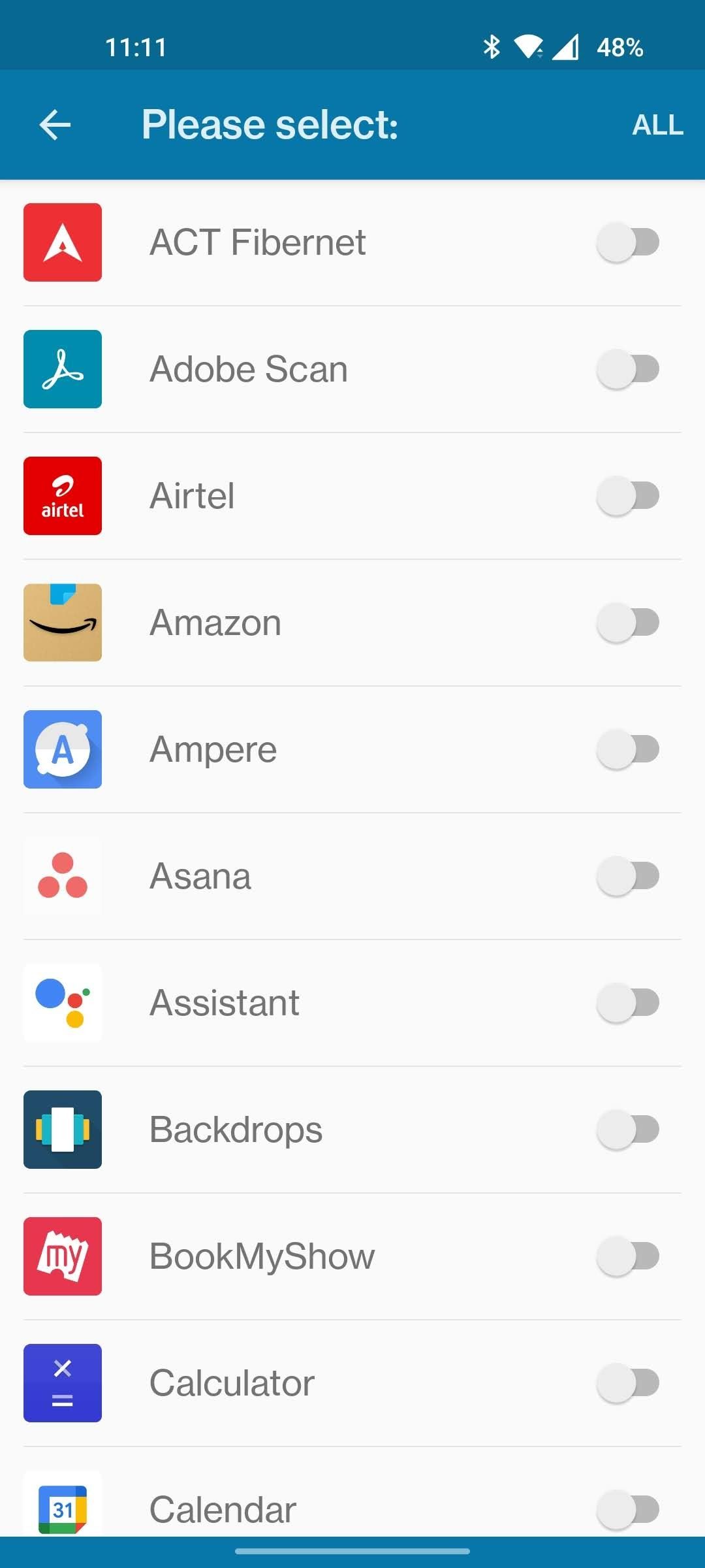Выбор отдельных приложений для уведомлений