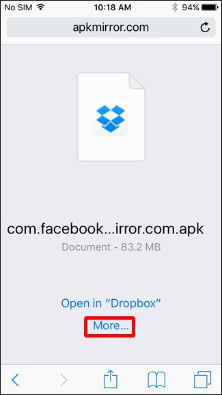 Параметры общего доступа в iOS при скачивании файла