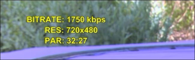 Пример низкого качества видео (наличие артефактов) и показателей BITRATE/RES