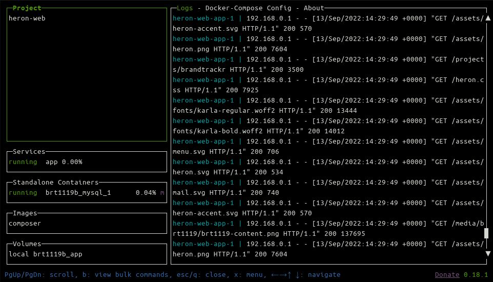 Просмотр Docker Compose стека в Lazydocker