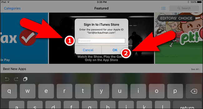 Ввод кода подтверждения для iTunes Store