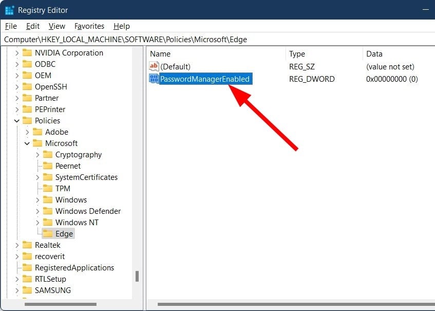 Название значения PasswordManagerEnabled