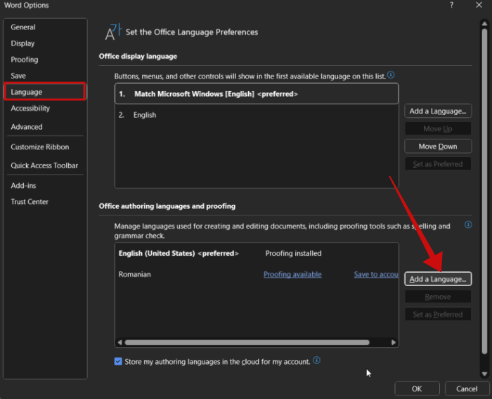 Нажатие на опцию 