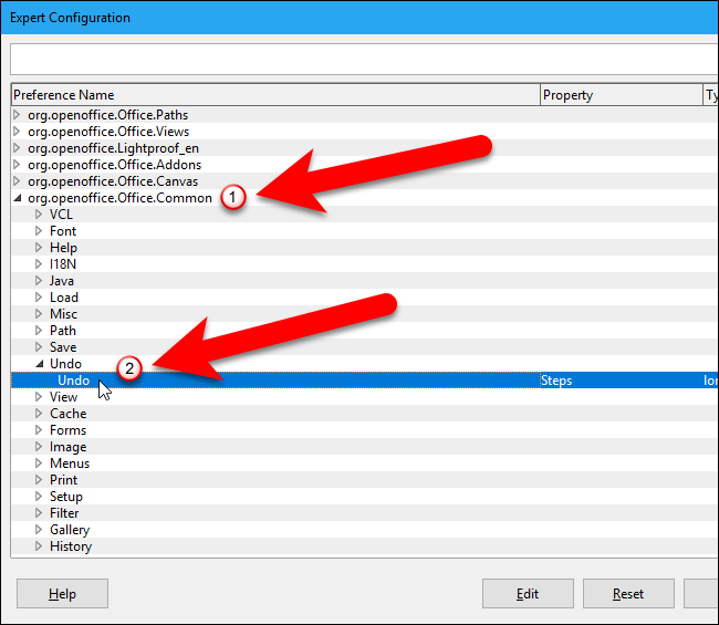 Навигация к параметру Undo в Expert Configuration