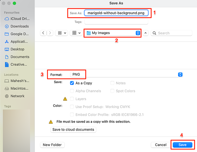 Окно Save As в Photoshop