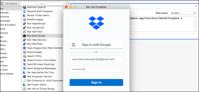 Окно входа второго экземпляра Dropbox на macOS