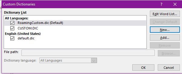 Список пользовательских словарей