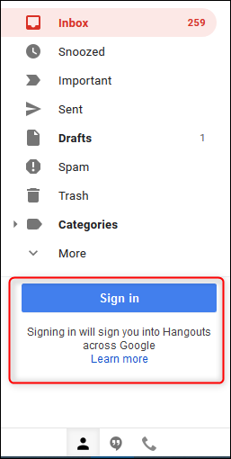 Секция Google Hangouts в боковой панели Gmail