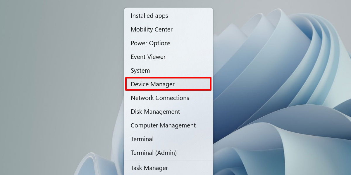 Запуск «Диспетчера устройств» из меню WinX