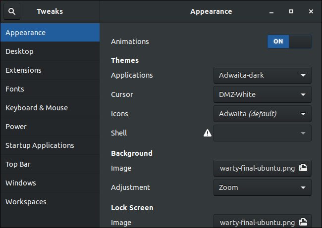 Выбор темы и иконок в Tweaks
