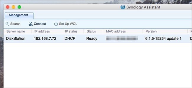Synology Assistant показывает устройство в сети для входа