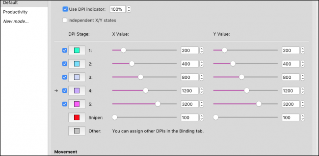 Опция Sniper: временное изменение DPI при удержании кнопки