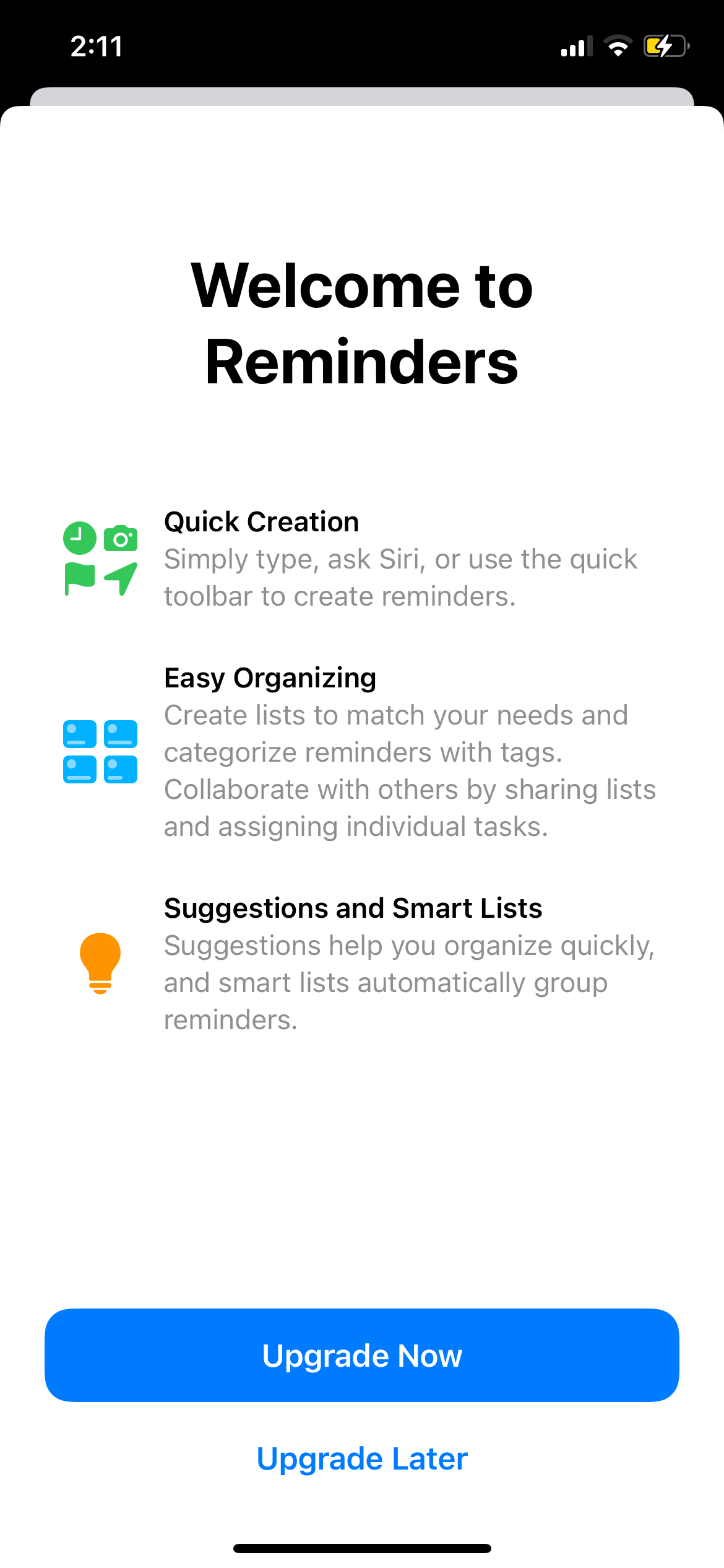 Кнопка Обновить сейчас в Reminders