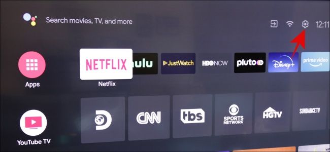 Экран «Настройки» Android TV с иконкой шестерёнки