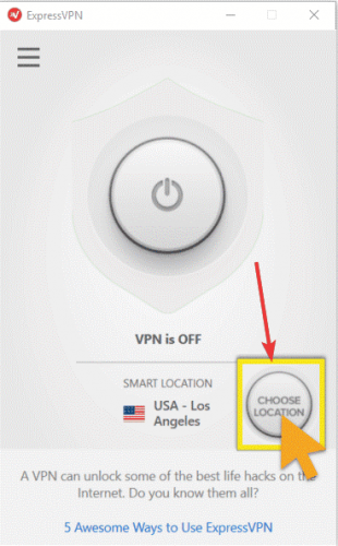 Выбор локации в ExpressVPN
