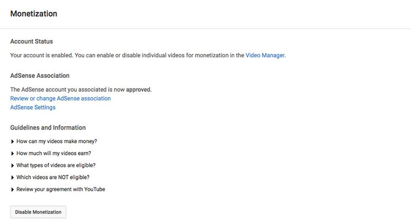 Успешное подключение AdSense к каналу