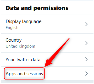 Раздел «Data and permissions» с выделенным «Apps and sessions»