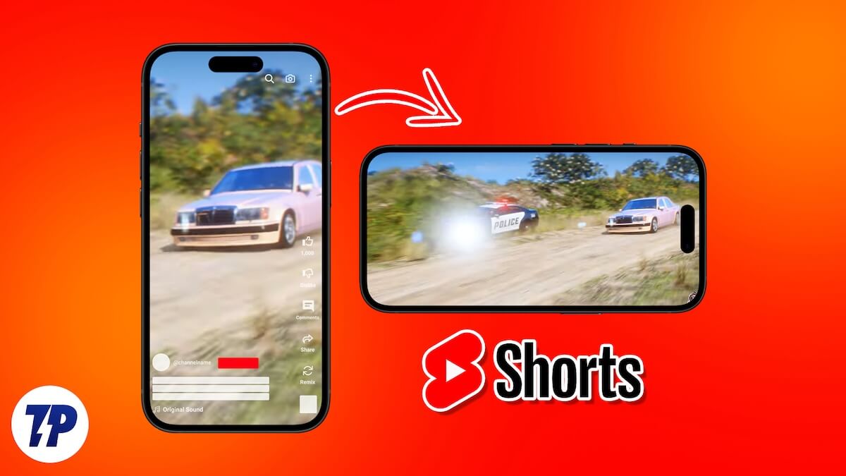 Пример интерфейса просмотра YouTube Shorts в ландшафте