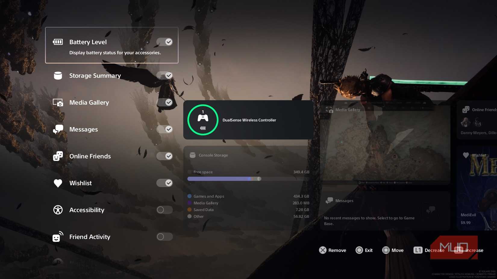 Добавление, изменение и удаление виджетов Welcome Hub на PS5