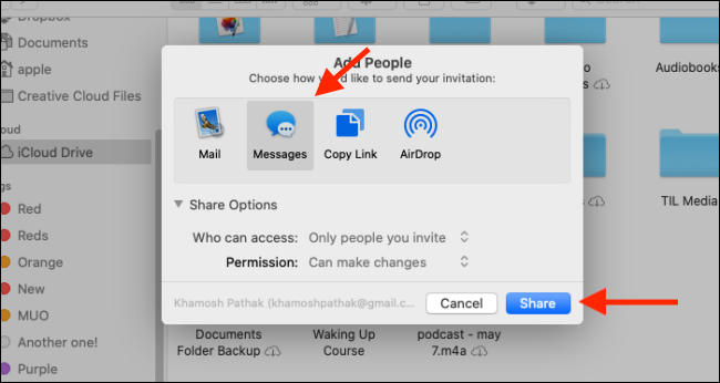 Click on Messages and then Share