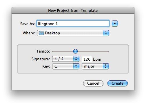Новый проект из шаблона в GarageBand