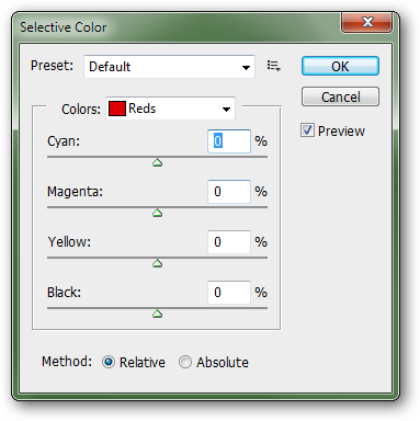 Диалог Оттенок/Насыщенность: настройки для отдельных цветов