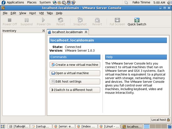 Создание или импорт виртуальной машины в VMware Server