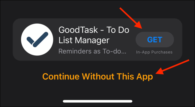 Нажмите Get, чтобы установить приложение, или пропустите установку