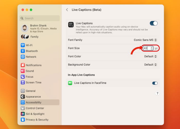 Поле для ввода размера шрифта