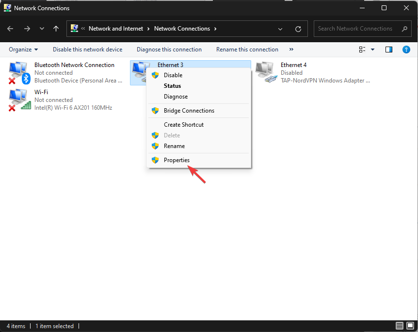 Proprietà della connessione di rete attiva su Windows