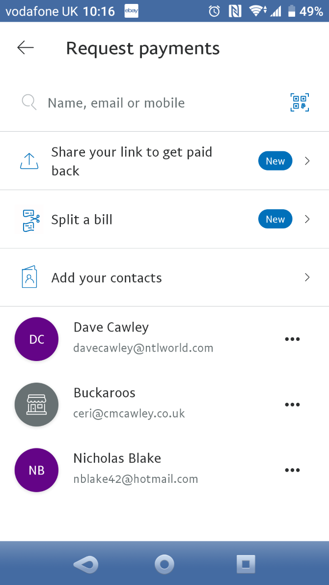 Разделение счёта в приложении PayPal