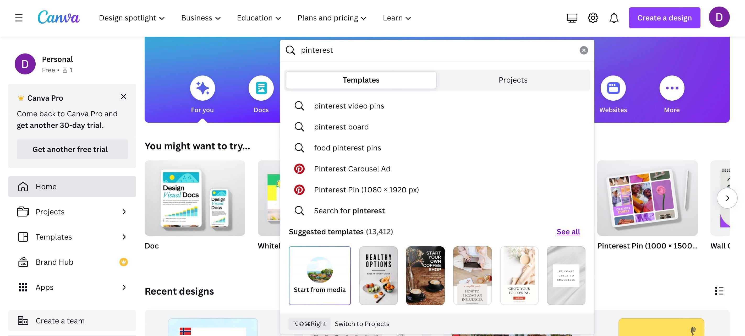 Поиск Pinterest в Canva