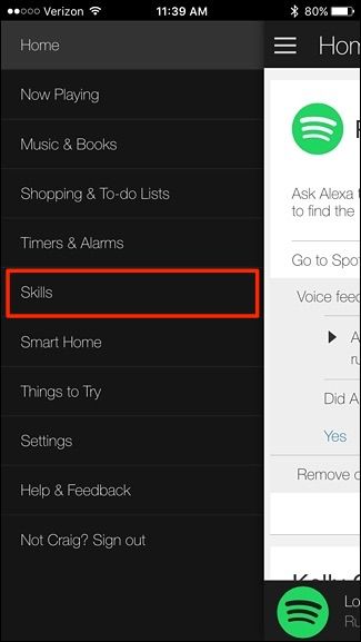 Экран навигации Skills в приложении Alexa