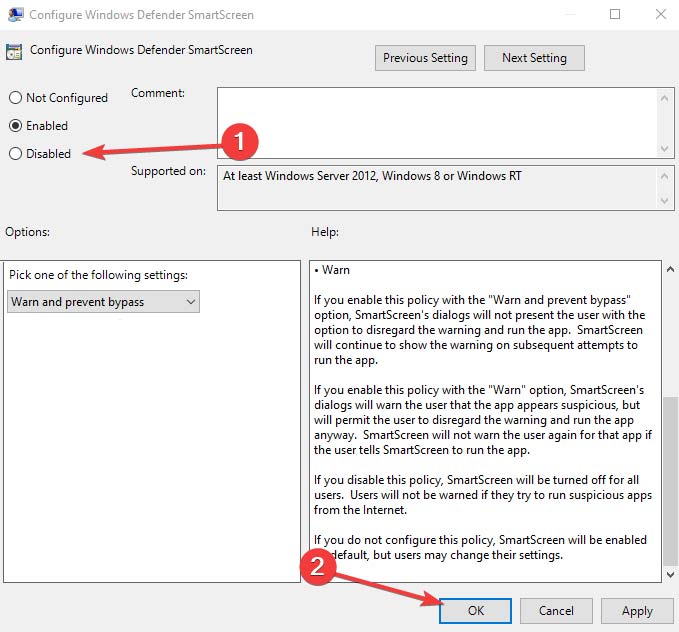Отключение SmartScreen в gpedit