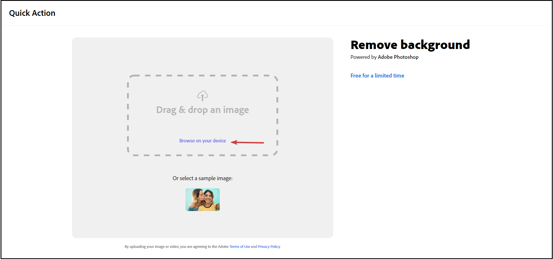 Окно выбора файла в Adobe Express