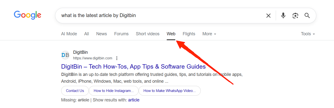 Фильтр «Веб» в результатах поиска Google