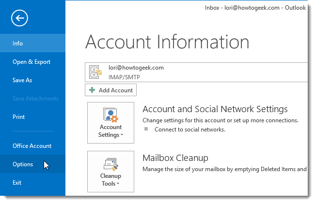 Раздел «Календарь» в параметрах Outlook