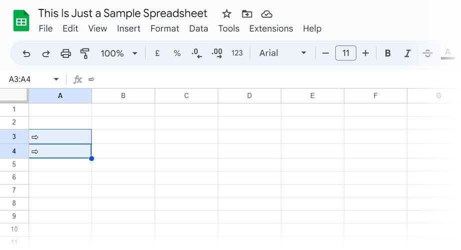 Вставленный символ в Google Таблице