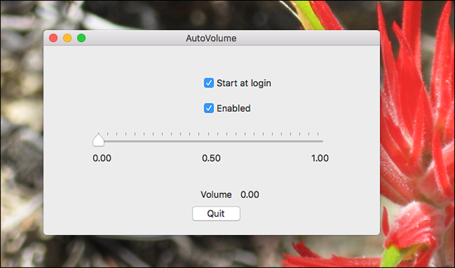 Главное окно AutoVolume с переключателями и ползунком громкости