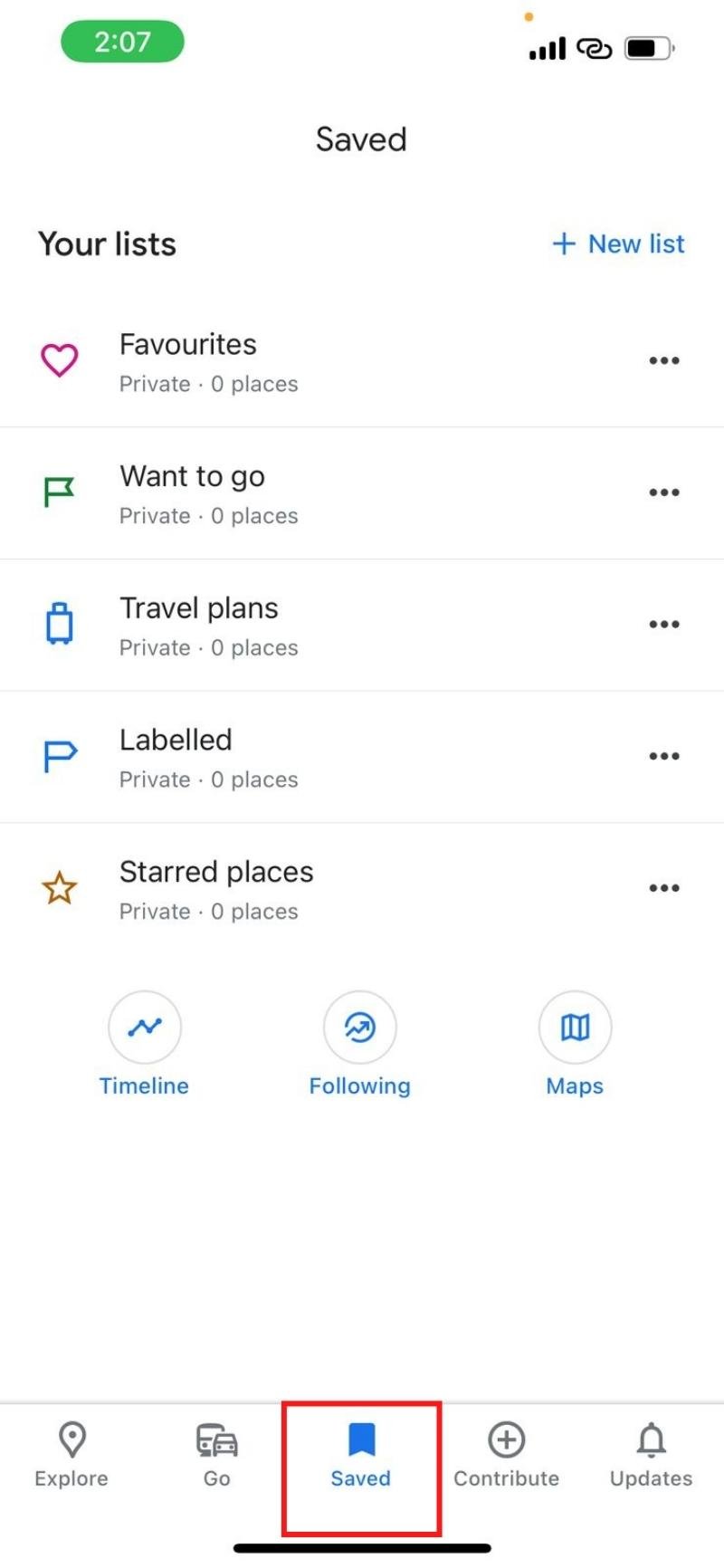 нажать на сохранённые