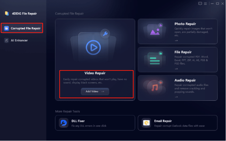 Скриншот: окно добавления видео в 4DDiG