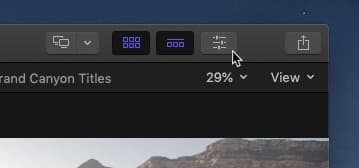 Иконка открытия панели Inspector в Final Cut Pro