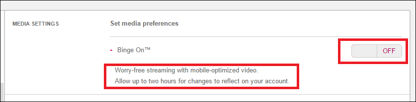 Изображение: переключатель отключения Binge On