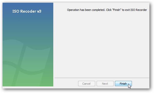 Окно завершения записи в ISO Recorder