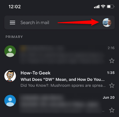 Нажмите на фото профиля в приложении Gmail.